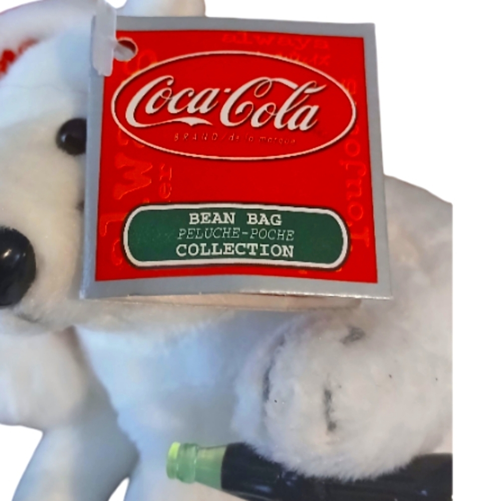 Coca-Cola  Bean Bag White Polar Bear with Red Santa Hat - Picture 3 of 3